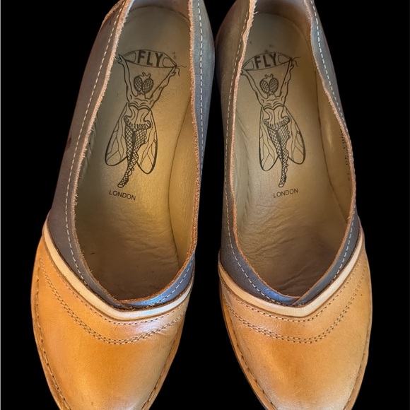 Fly London Women's Mustard and Gray Wedges with a band of Cream - Picture 7 of 8